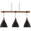 Image de Lindby - hanglamp - 3lichts - IJzer, eucalyptushout - H: 28 cm - E27 - zwart, licht hout