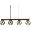 Image de Lindby - hanglamp - 4lichts - Glas, hout, staal - H: 13 cm - E27 - rookgrijs, licht eiken, zwart