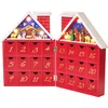 Image de BRUBAKER Herbruikbare Houten Adventskalender om zelf te vullen - Rood Kersthuis met Kerstspel en LED-verlichting - Doe-het-zelf-kalender 21 x 9 x 30 cm