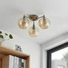 Image de Lindby - plafondlamp - 3lichts - ijzer, glas - H: 21.5 cm - E14 - antiek messing, amber