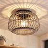 Image de Lindby - plafondlamp hout - 1licht - Rotan, staal - H: 24.5 cm - E27 - matzwart, licht hout