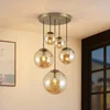 Image de Lindby - hanglamp - 5lichts - Glas, staal - H: 30 cm - E27 - amber, oud messing