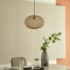 Image de Lindby - hanglamp - 1licht - bamboe, ijzer, kunststof - H: 25 cm - E27 - natuur bamboe, zwart