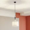 Image de Lindby - Hanglamp - 1licht - Textiel, metaal - E27 - grijs, zwart