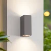 Image de Lucande - Wandlamp buiten - 2lichts - Gegoten aluminium, glas - H: 16.5 cm - GU10 - grijs (RAL 7040), transparant
