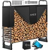 Image de KESSER® Houtopslag voor Buiten - Metaal Houtrek 200kg Haardhout Opslag - Brandhout Rek met Stalen Frame + Afdekking & Handschoenen, Waterdichte Brandhoutrek Haardhoutrek - 130x36x117cm