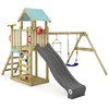 Image de Wickey MultiFlyer Light Speeltoestel - Speeltoren met Schommel en Glijbaan - Inclusief Zandbak en Touwladder - 371x272x252 cm - Grijs / Pastelblauw