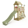 Image de Wickey JoyFlyer Speeltoestel - Glijbaan met Houten Dak en Klimwand - Zandbak & Stuur - 429x84x263 cm - Pastelgroen