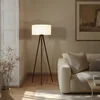 Image de Lindby - vloerlamp - 1licht - Walnoothout, textiel - H: 150 cm - E27 - Donker hout, wit