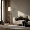 Image de Lindby - vloerlamp hout - 1licht - Hout, textiel - H: 159 cm - E27 - houtkleurig, wit