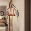 Image de Lindby - Wandlamp hout - 1licht - Bamboe, textiel, metaal - H: 28 cm - E14 - Donker hout, beige, zwart