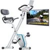 Image de Skandika Foldaway X-1000 Plus Hometrainer Fiets   Hometrainers - Fitnessbike   Hometrainer fiets inklapbaar - Opvouwbaar X-bike F-bike met handpulssensoren, Bluetooth-computer, tablethouder, rugleuning, 130 kg max. Gebruikersgewicht   wit/blauw