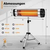 Image de TRESKO Infrarood warmtestraler, 2500 W, met afstandsbediening en afdekking, elektrisch met 3 warmtestanden, terrasstraler, voor binnen en buiten, in hoogte verstelbaar