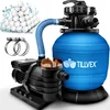 Image de tillvex Zandfiltersysteem 13.200L/h tot 40.000L + 1200g Filterkogels | Zandfilterinstallatie 7-weg ventiel & Adapter Ø32-38mm | Zwembadfilter met drukweergave | Zandfilter zwembad (Blauw)