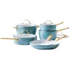 Image de Greenpan Padova Smokey Blue pannenset 10-delig - 18-28cm - PFAS-vrije antikleeglaag - Pannenset inductie - keramische pan - met deksels - Ovenbestendig tot 200 graden - Smokey Blue