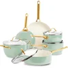 Image de GreenPan Padova Mint Green Keramische Inductie Pannenset 10-delig - PFAS-vrij - Inductie pannenset - Inductie hapjespan - Inductie koekenpan - Ovenbestendig tot 200°C - Vaatwasserbestendig - RVS handgrepen - Met deksels - Muntgroen