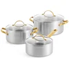 Image de GreenPan Padova Pannenset 6-delig - 18/20/24cm - 2/2.9/4.9L - Zonder PFAS-vrije antikleeflaag - Pannenset inductie - RVS pannenset - Ovenbestendig tot 220°C - RVS handgrepen - Met glazen deksel - Zilver