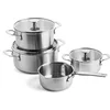 Image de KitchenAid Stainless Steel Kookpannenset 7-delig - 16/20/24cm - 1.5/3.1/4.8L - PFAS-vrij - RVS pannenset - Pannenset inductie - Ovenbestendig tot 220°C - Met glazen deksel - Zilver