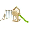 Image de KINGSWOOD toren speeltuin - ladder - platform - balkon - zandbak - glijbaan - 2 schommels - FSC® hout h306 cm