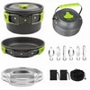 Image de Kampeerkookset met antiaanbaklaag, lichtgewicht pot, pan, waterkoker en roestvrijstalen borden en keukengerei voor buiten koken, kamperen, wandelen, picknicken, backpacken