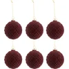 Image de J-Line kerstbal Patroon - fluweel/glas - bordeaux - small - doos van 6