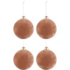 Image de J-Line kerstbal - fluweel/glas - oud roze - medium - doos van 4