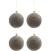 Image de J-Line kerstbal - fluweel/glas - grijs - medium - doos van 4