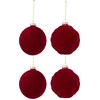 Image de J-Line kerstbal - fluweel - rood - large - doos van 4