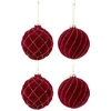 Image de J-Line kerstbal Lijnen/Geruit - fluweel - rood/goud - doos van 4