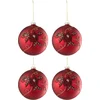 Image de J-Line kerstbal Bloem - glas - rood - small - doos van 4