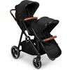 Image de Baninni Luiz - Tweeling Kinderwagen - Duo Buggy - incl. 2 omvormbare zitjes & reiswiegjes - Geschikt voor 1 of 2 kindjes vanaf geboorte tot 22kg - Zwart