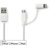 Image de Nedis 2-in-1-Kabel - USB 2.0 - USB-A Male - Apple Lightning 8-Pins / USB Micro-B Male - 480 Mbps - 1.00 m - Vernikkeld - Rond - PVC - Wit - Polybag