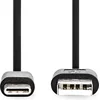 Image de Nedis USB-Kabel - USB 2.0 - USB-A Male - USB-C Male - 15 W - 480 Mbps - Vernikkeld - 1.00 m - Rond - PVC - Zwart - Doos