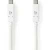 Image de Nedis USB-Kabel - USB 3.2 Gen 2 - USB-C Male - USB-C Male - 100 W - 4K@60Hz - 10 Gbps - Vernikkeld - 1.00 m - Rond - PVC - Wit - Doos