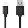 Image de Nedis USB-Kabel - USB 2.0 - USB-A Male - USB-C Male - 15 W - 480 Mbps - Vernikkeld - 3.00 m - Rond - PVC - Zwart - Doos