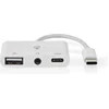 Image de Nedis USB Multi-Port Adapter - 3-in-1 - USB 2.0 - USB-C Male - USB-A Female / USB-C Female / 3,5 mm Female - 480 Mbps - 0.10 m - Rond - Vernikkeld - PVC - Wit - Doos