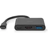 Image de Nedis USB Multi-Port Adapter - 3-in-1 - USB 3.2 Gen 1 - USB-C Male - HDMI Output / USB-A Female / USB-C Female - 5 Gbps - 0.10 m - Rond - Vernikkeld - PVC - Zwart - Doos