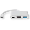 Image de Nedis USB Multi-Port Adapter - 3-in-1 - USB 3.2 Gen 1 - USB-C Male - HDMI Output / USB-A Female / USB-C Female - 5 Gbps - 0.10 m - Rond - Vernikkeld - PVC - Wit - Doos