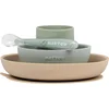 Image de Nattou Siliconen 4-delig Servies voor Kinderen - Bord + Kom + Beker + Lepel - Antislip - BPA-vrij - Groen/Zand