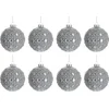 Image de J-Line kerstbal Rond Patroon - glas - antiek grijs - small - doos van 8