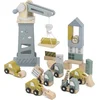 Image de Label Label Houten bouwwerf - Kraan met 6 voertuigen en 13 bouwblokken