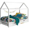 Image de Vipack Kinderbed Dallas 90x200cm - Kajuitbed - Bed met Dak en Slaaplade - Peuterbed met Logeerbed - Ledikant - Bedframe Wit