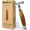 Image de Bambaw Bamboe Scheermes Traditioneel - mannen vrouwen - Safety Razor Mannen - Safety Razor voor vrouwen - Voor Double Edge Mesjes - Klassiek Zilver
