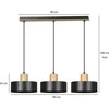 Image de Emibig Lolland lange zwarte hanglamp met houtafwerking natuur 3x E27 - Perfecte verlichting voor jouw woonkamer