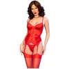 Image de Rode Corset en Kousen Set met Bloemencant