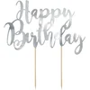 Image de PARTYDECO - Taarttopper van karton Happy Birthday metallic zilver 22,5 cm voor taart