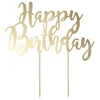 Image de PARTYDECO - Taarttopper van karton "Happy Birthday" goud metallic 22,5 cm voor chique decoratie
