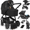 Image de Lionelo Bianka Kinderwagen 3 in 1 - Reiswieg + Wandelwagen + Autostoel - Grote Luchtbanden, Volledige Vering - Inklapbaar - Verstelbare duwstang - Buggy Omkeerbare Zitting - 0-22kg - Accessoireset - Zwart