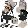 Image de Lionelo Bianka - Kinderwagen 4 in 1 - incl. Autostoel & ISOFIX Basis - 0-22kg - XXL - Buggy 4in1 - Verstelbare Duwstang - Opvouwbaar - Accessoireset - XXL Zonnekap - Gelagerde Wielen - Reiswieg - Volledige Vering