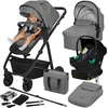 Image de Lionelo Bianka - Kinderwagen 4 in 1 - incl. Autostoel & ISOFIX Basis - 0-22kg - XXL - Buggy 4in1 - Verstelbare Duwstang - Opvouwbaar - Accessoireset - XXL Zonnekap - Gelagerde Wielen - Reiswieg - Volledige Vering